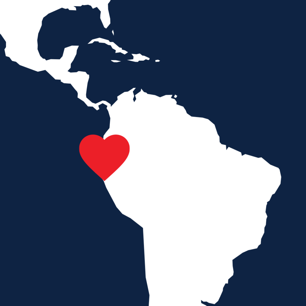 A map showing Ecuador highlighted with a heart.