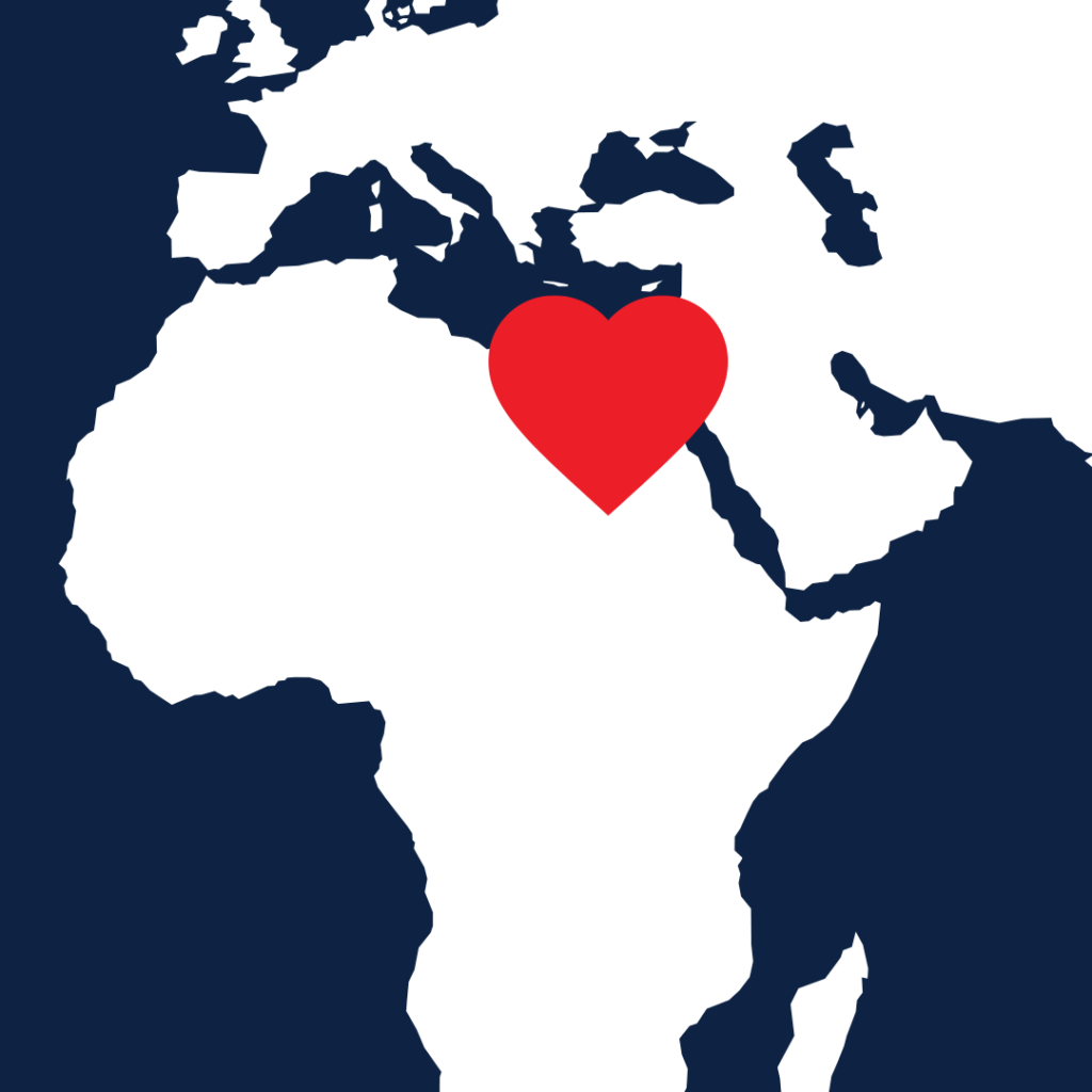 A map showing Egypt highlighted with a heart.