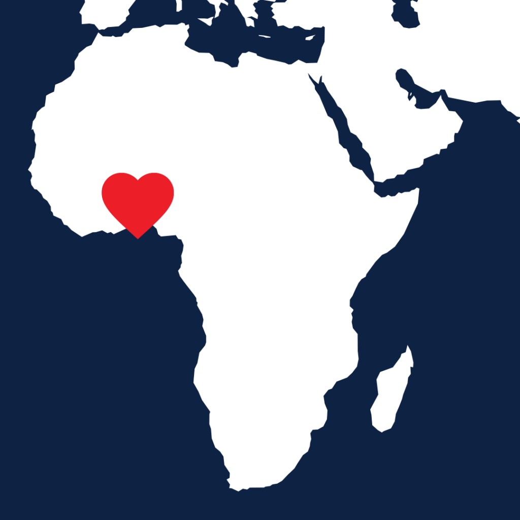 Map showing Togo highlighted with a heart.