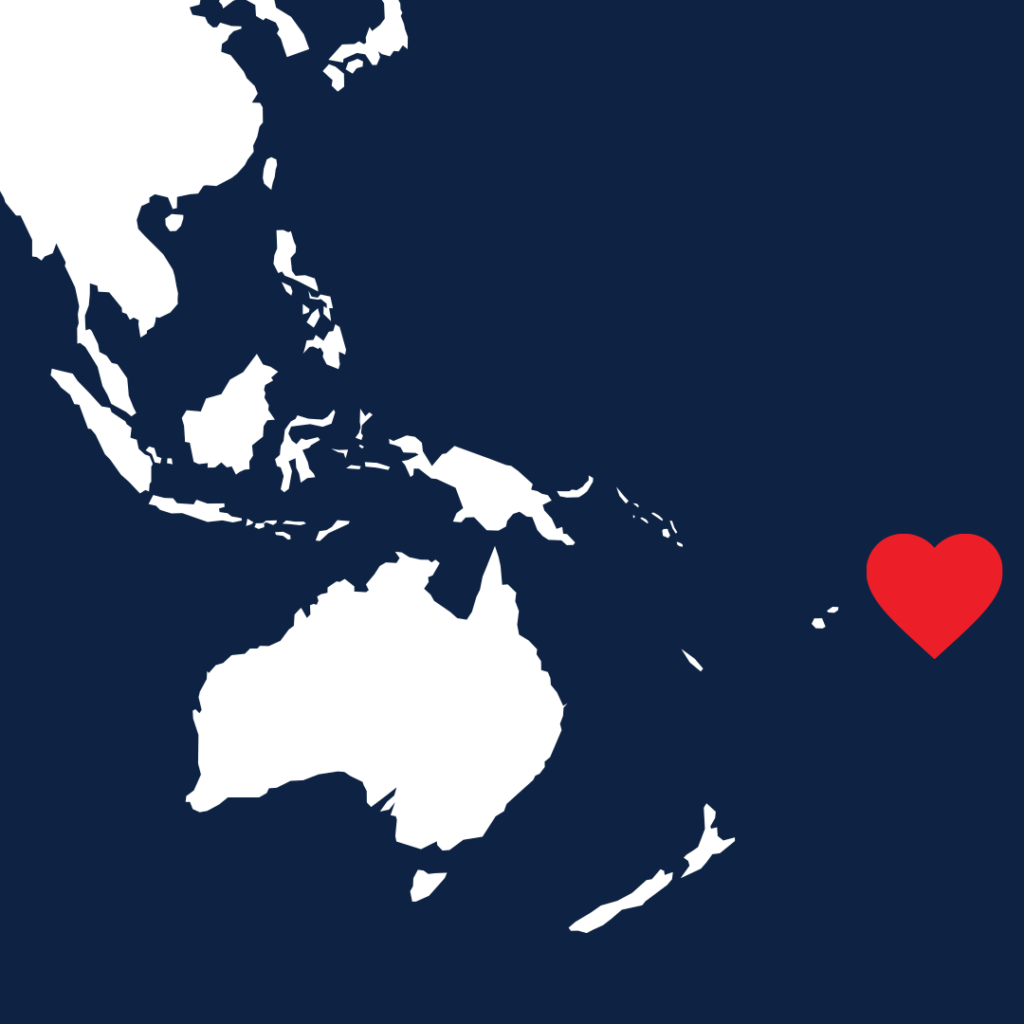 Map showing Samoa highlighted with a heart.