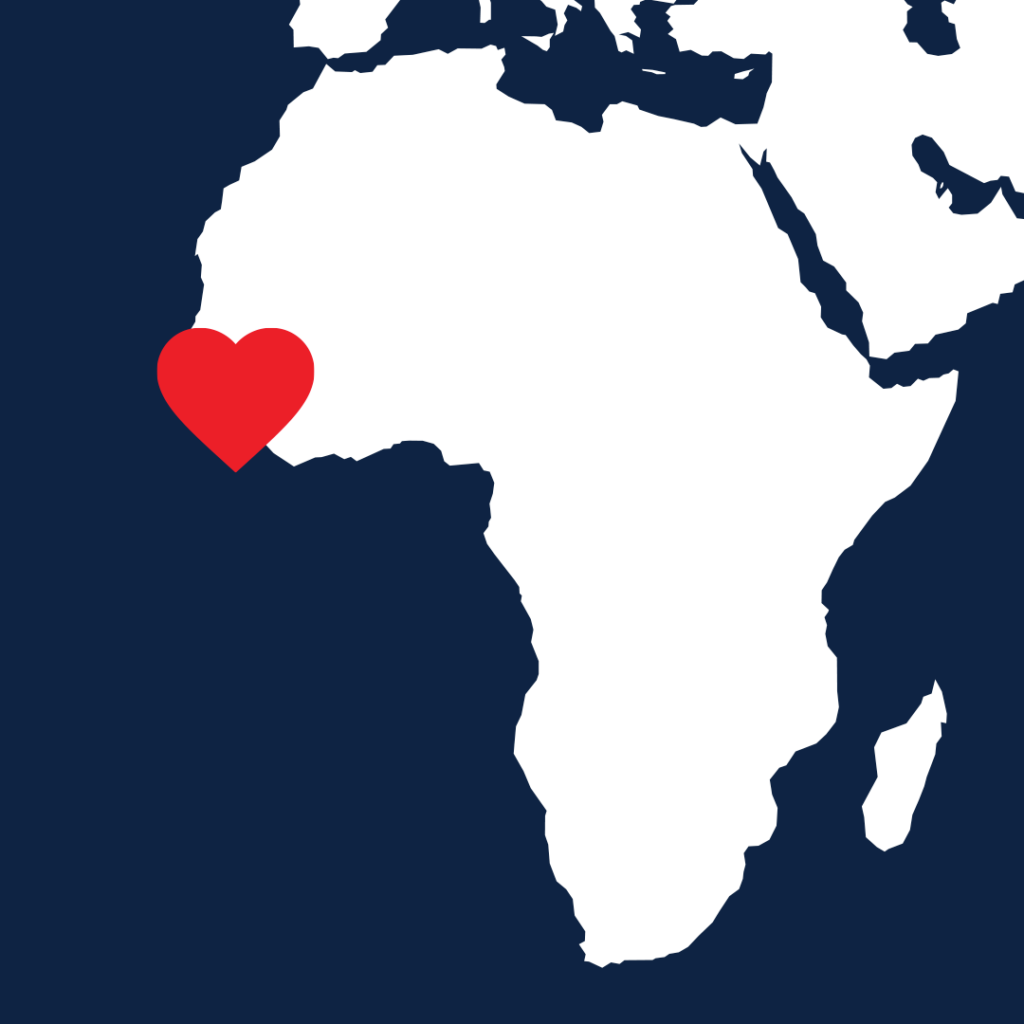 A map showing Sierra Leone highlighted with a heart.