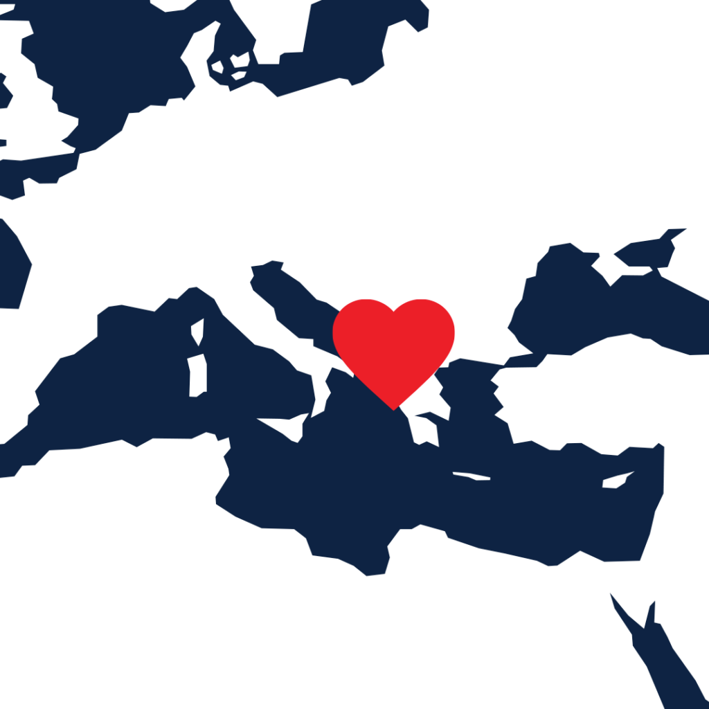 A map showing Albania highlighted with a heart.
