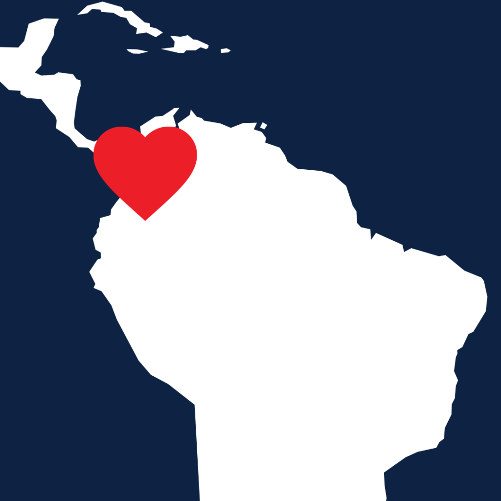 A map showing Columbia highlighted with a heart.