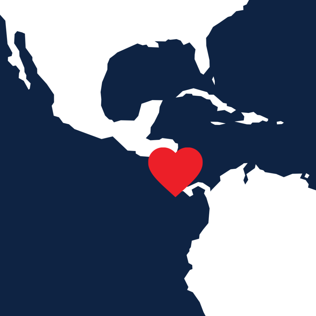 A map showing Costa Rica highlighted with a heart.