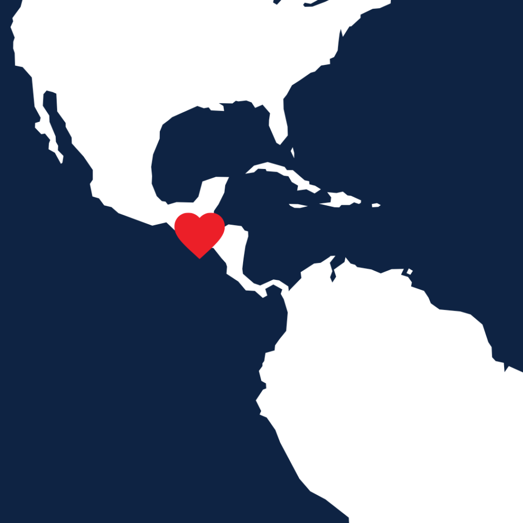 Map showing El Salvador highlighted with a heart.
