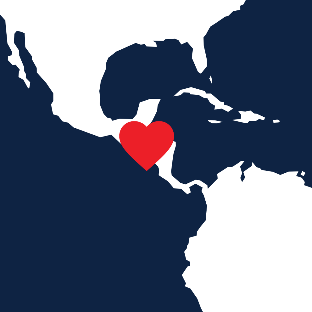 Map showing Guatemala highlighted with a heart.