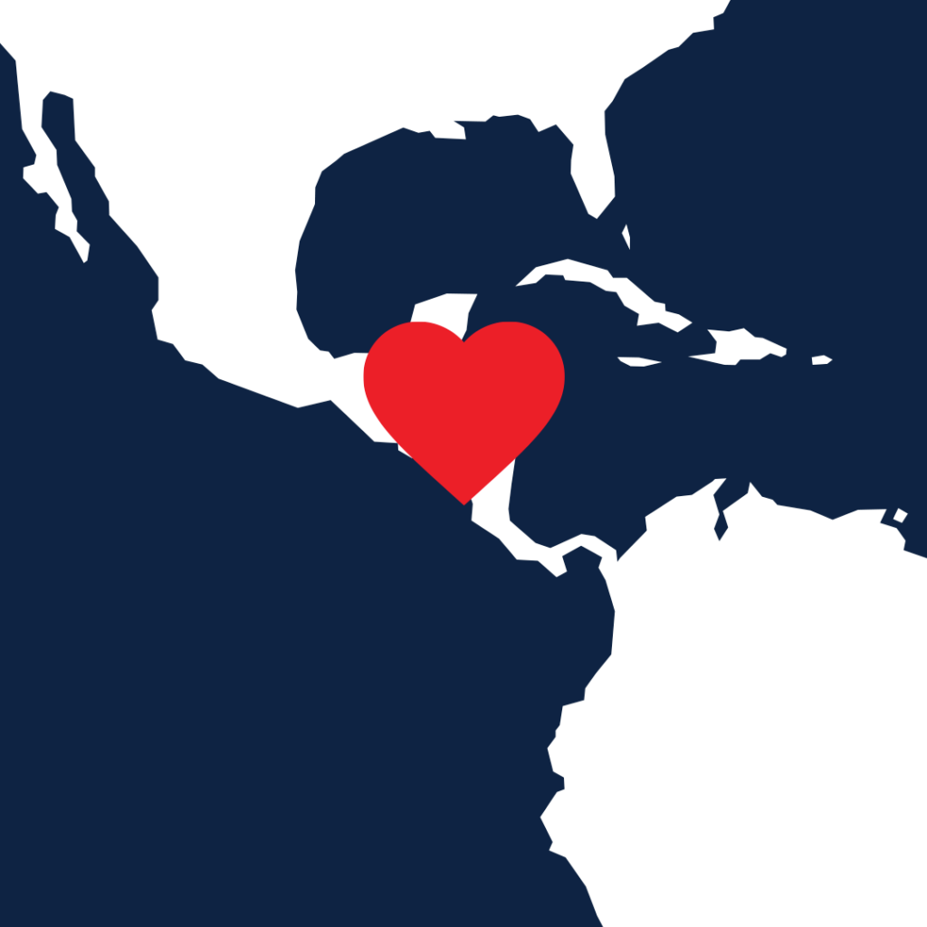 A map showing Honduras highlighted with a heart.