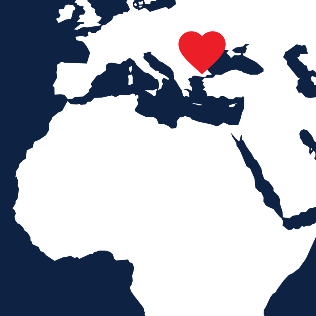 A map showing <country> highlighted with a heart.