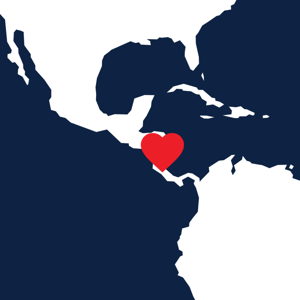 A map showing Nicaragua highlighted with a heart.