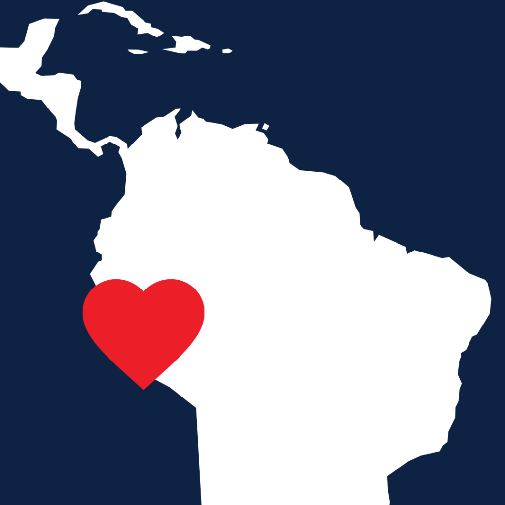 A map showing Peru highlighted with a heart.