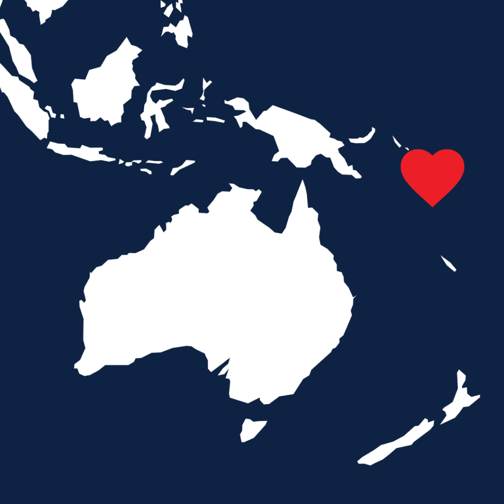 Map showing Solomon Islands highlighted with a heart.