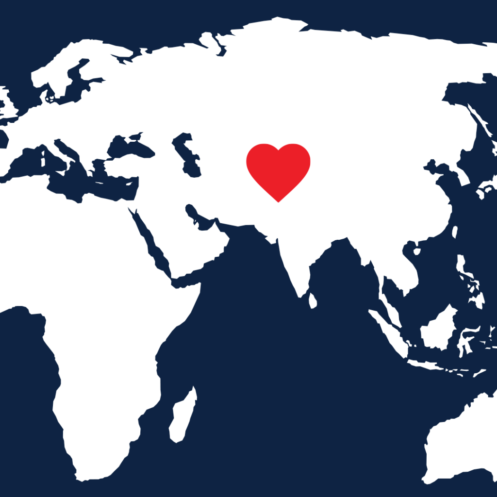 A map showing Tajikistan highlighted with a heart.