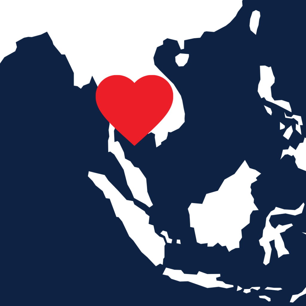 A map showing Thailand highlighted with a heart.