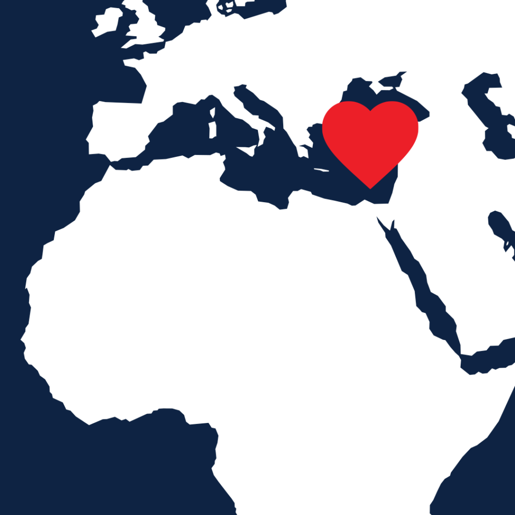 A map showing Turkey highlighted with a heart.